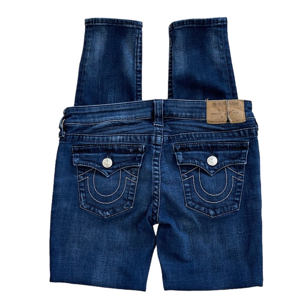 TRUE RELIGION Woman’s Low Rise Flap Pockets Distressed Skinny Denim Jean Size 28 - Picture 5 of 10